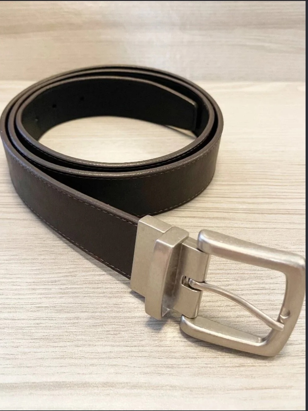 Genuine Leather Men's Brown & Black Reversible Belt with Silver Buckle - 38
